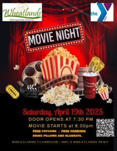 Promotional flyer for Family Movie Night on April 19, 2025.