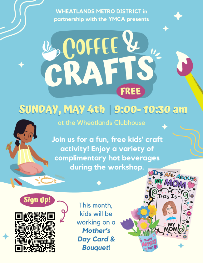 Coffee & Craft flyer for May 4, 2025 at 9-10:30am