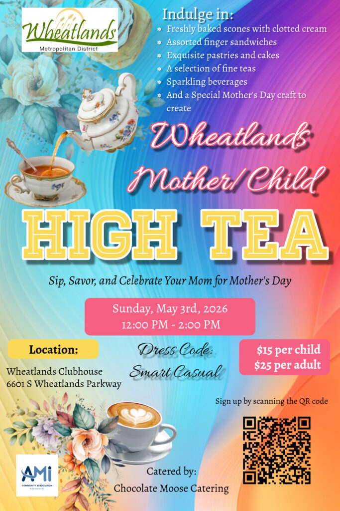 Colorful poster for High Tea Mother's Day event May 3rd