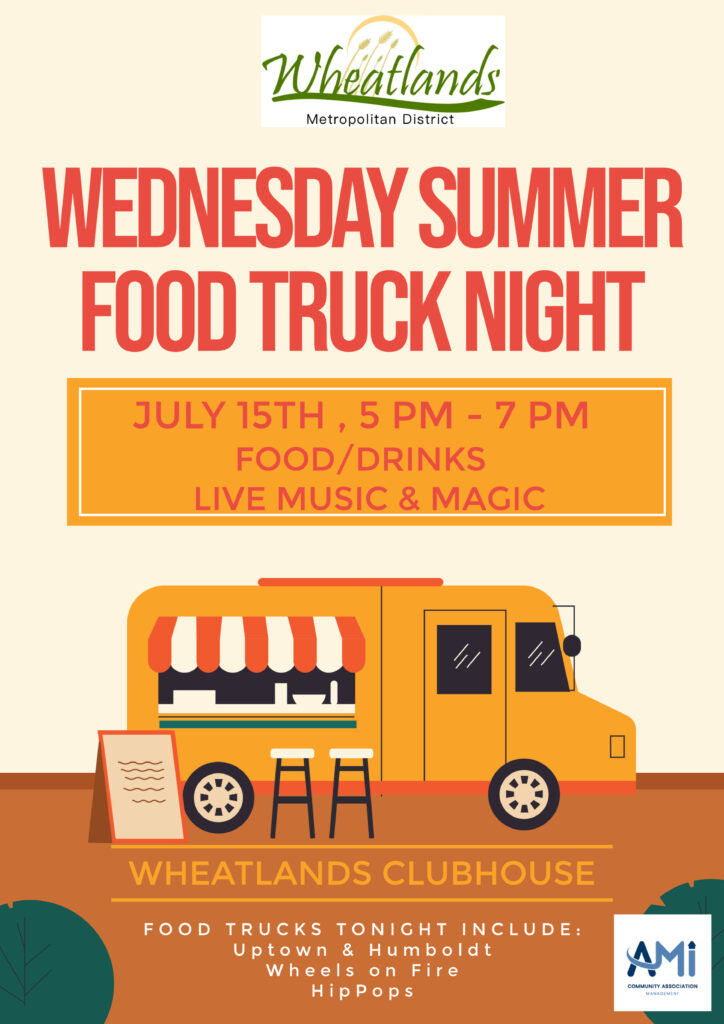 Flyer for Food Truck night on July 15, 5-7pm