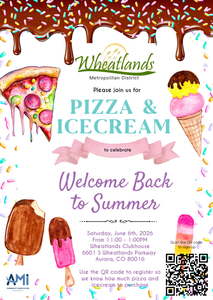 Poster advertising a "Pizza & Ice Cream" event with colorful images and text details.