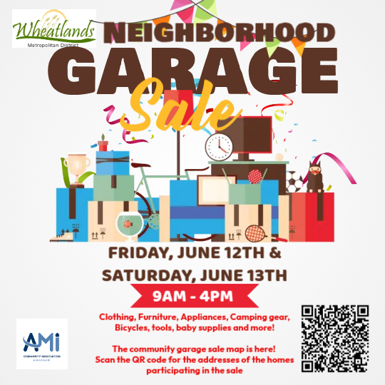 Flyer for community garage sale and link to the map of participating houses.