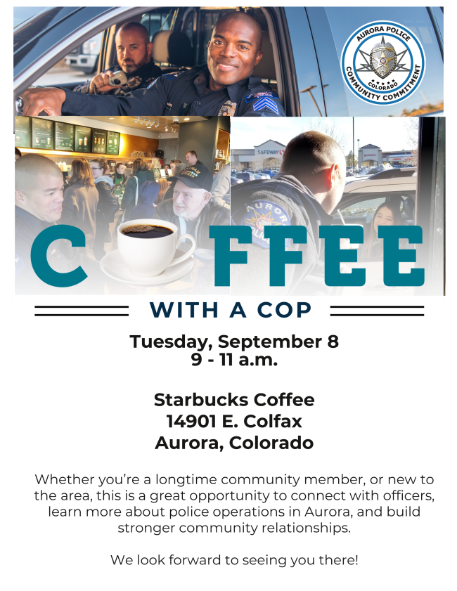 flyer for Coffee with a Cop on September 8th at 9am.