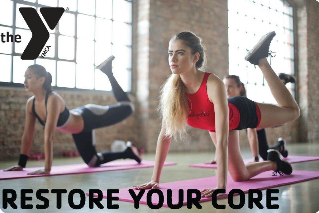 Women on mats performing core exercises.