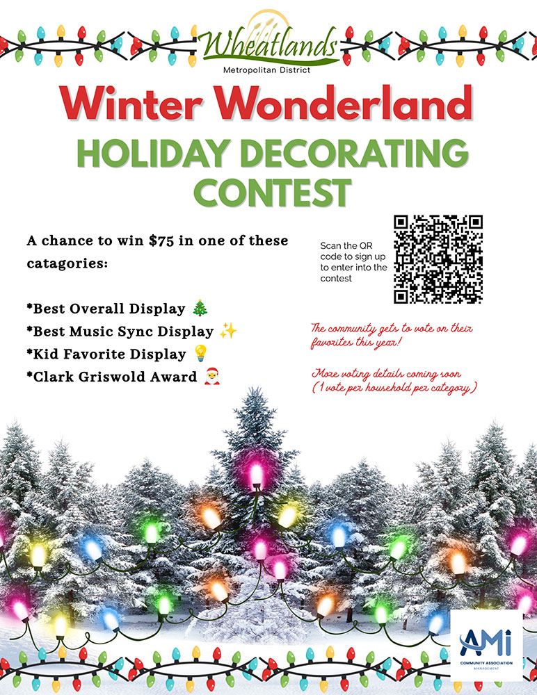 Holiday decorating contest flyer with qr code to register.