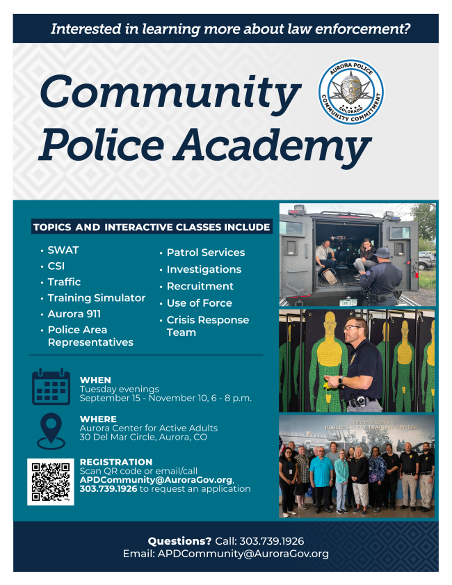 Community Policy Academy starting September15 with QR code to regsiter.